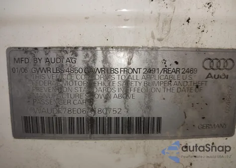 2006 Audi A4 2.0T из США, поврежденный, VIN WAUDF78E06A180752